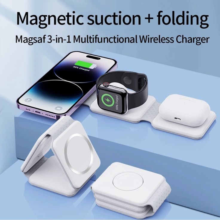 Magsaf Cell Phones & Accessories _ New 3-In-1 Multifunctional Wireless Charger, Magnetic Suction + Folding _ Color_ Black_White _ Size_ Various